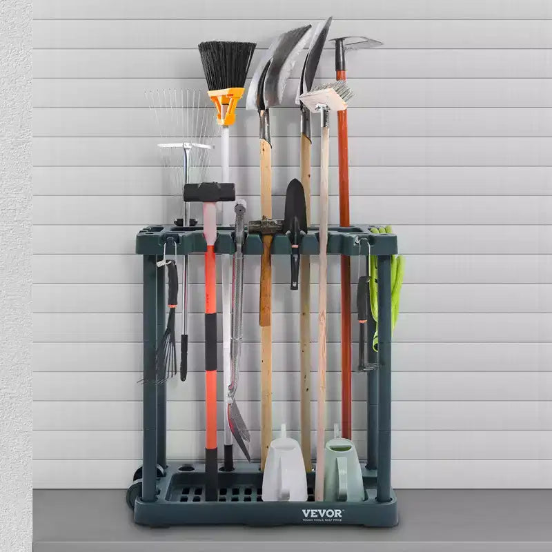 Organizzatore attrezzi da giardino, 10 slot, scaffale porta attrezzi da cantiere per organizzazione e stoccaggio in garage, porta attrezzi a manico lungo/rastrello/scopa/pala