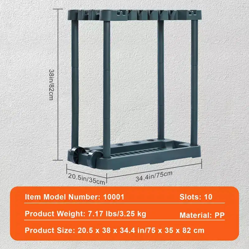 Organizzatore attrezzi da giardino, 10 slot, scaffale porta attrezzi da cantiere per organizzazione e stoccaggio in garage, porta attrezzi a manico lungo/rastrello/scopa/pala