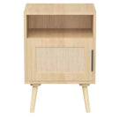 Comodino in Rattan, Comodino in Legno, Tavolino, Tavolino d'Appoggio, Tavolino da Comodino con Ripiano Aperto, Estetica Moderna e Naturale