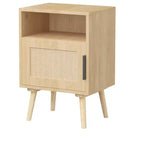 Comodino in Rattan, Comodino in Legno, Tavolino, Tavolino d'Appoggio, Tavolino da Comodino con Ripiano Aperto, Estetica Moderna e Naturale