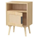 Comodino in Rattan, Comodino in Legno, Tavolino, Tavolino d'Appoggio, Tavolino da Comodino con Ripiano Aperto, Estetica Moderna e Naturale