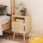 Comodino in Rattan, Comodino in Legno, Tavolino, Tavolino d'Appoggio, Tavolino da Comodino con Ripiano Aperto, Estetica Moderna e Naturale