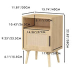 Comodino in Rattan, Comodino in Legno, Tavolino, Tavolino d'Appoggio, Tavolino da Comodino con Ripiano Aperto, Estetica Moderna e Naturale