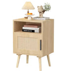 Comodino in Rattan, Comodino in Legno, Tavolino, Tavolino d'Appoggio, Tavolino da Comodino con Ripiano Aperto, Estetica Moderna e Naturale