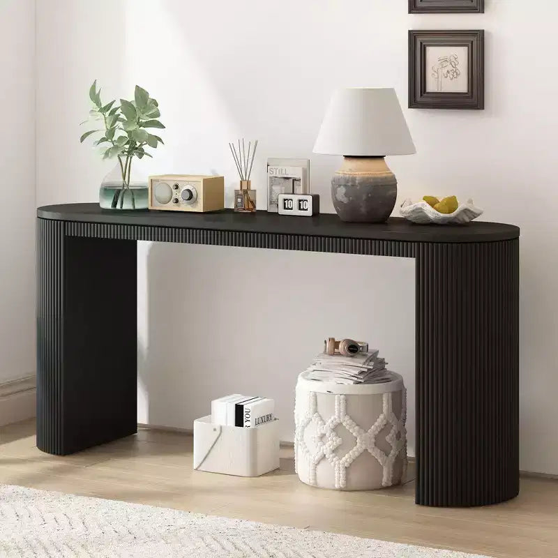 Consolle moderna con gambe curve, Consolle da ingresso a righe verticali con piano spesso, Consolle stretta per soggiorno, ingresso