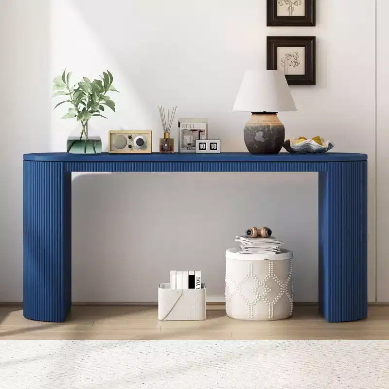 Consolle moderna con gambe curve, Consolle da ingresso a righe verticali con piano spesso, Consolle stretta per soggiorno, ingresso