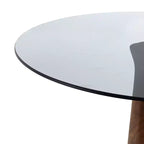 Elegante Tavolino Laterale a Colonna in Legno con Piano in Vetro per Accento Soggiorno - Tavolino Stretto Scultoreo per lo Stile dell'Ingresso - 21, Marrone e Trasparente