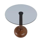 Elegante Tavolino Laterale a Colonna in Legno con Piano in Vetro per Accento Soggiorno - Tavolino Stretto Scultoreo per lo Stile dell'Ingresso - 21, Marrone e Trasparente