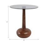 Elegante Tavolino Laterale a Colonna in Legno con Piano in Vetro per Accento Soggiorno - Tavolino Stretto Scultoreo per lo Stile dell'Ingresso - 21, Marrone e Trasparente