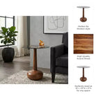 Elegante Tavolino Laterale a Colonna in Legno con Piano in Vetro per Accento Soggiorno - Tavolino Stretto Scultoreo per lo Stile dell'Ingresso - 21, Marrone e Trasparente