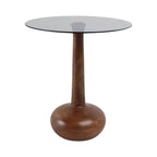 Elegante Tavolino Laterale a Colonna in Legno con Piano in Vetro per Accento Soggiorno - Tavolino Stretto Scultoreo per lo Stile dell'Ingresso - 21, Marrone e Trasparente