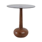 Elegante Tavolino Laterale a Colonna in Legno con Piano in Vetro per Accento Soggiorno - Tavolino Stretto Scultoreo per lo Stile dell'Ingresso - 21, Marrone e Trasparente