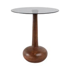 Elegante Tavolino Laterale a Colonna in Legno con Piano in Vetro per Accento Soggiorno - Tavolino Stretto Scultoreo per lo Stile dell'Ingresso - 21, Marrone e Trasparente