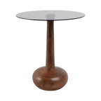 Elegante Tavolino Laterale a Colonna in Legno con Piano in Vetro per Accento Soggiorno - Tavolino Stretto Scultoreo per lo Stile dell'Ingresso - 21, Marrone e Trasparente