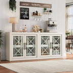 Buffet Storage Cabinet with 4 Glass Pattern Design Doors, 70.8 Wide Modern Coffee Bar Cabinet Wooden TV Stand for Kitchen Dining Room Living Room