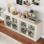 Mobile credenza da buffet con 4 ante in vetro fantasia, mobile bar moderno in legno largo 180 cm, mobile TV per cucina, sala da pranzo, soggiorno
