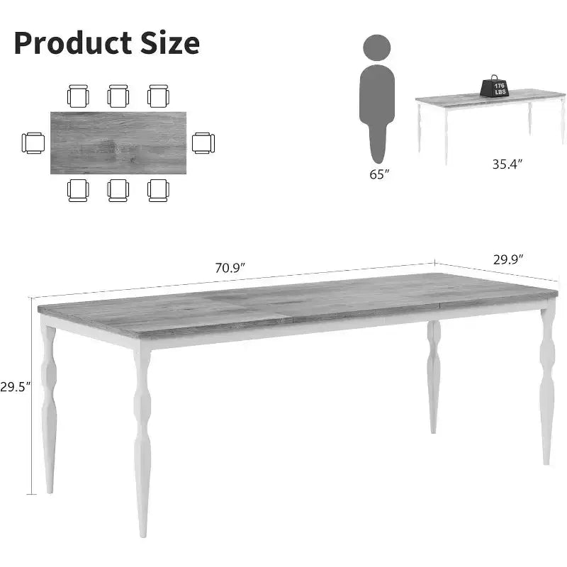 Tavolo da pranzo rettangolare rustico da 79" per 6-8 persone, tavolo da cucina con venature del legno e gambe robuste, facile da pulire