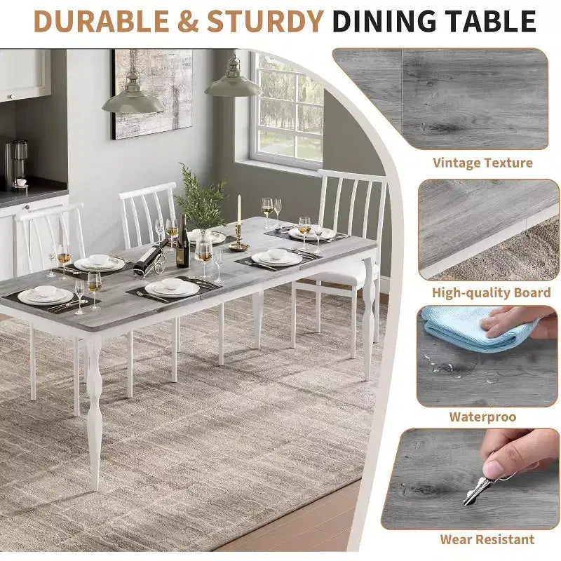 Tavolo da pranzo rettangolare rustico da 79" per 6-8 persone, tavolo da cucina con venature del legno e gambe robuste, facile da pulire