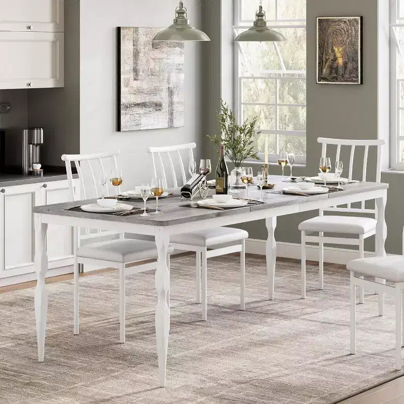 Tavolo da pranzo rettangolare rustico da 79" per 6-8 persone, tavolo da cucina con venature del legno e gambe robuste, facile da pulire