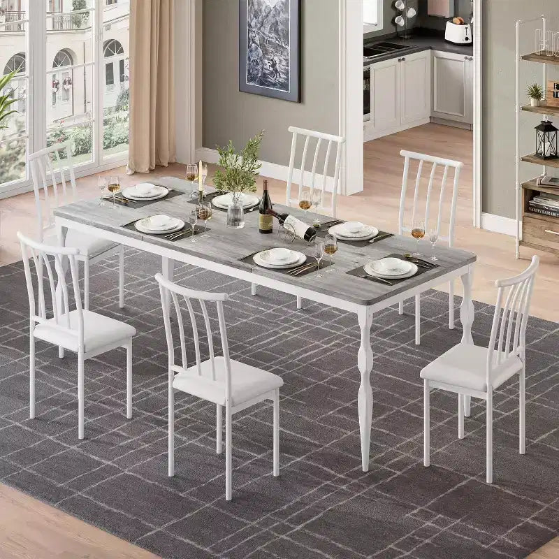 Tavolo da pranzo rettangolare rustico da 79" per 6-8 persone, tavolo da cucina con venature del legno e gambe robuste, facile da pulire