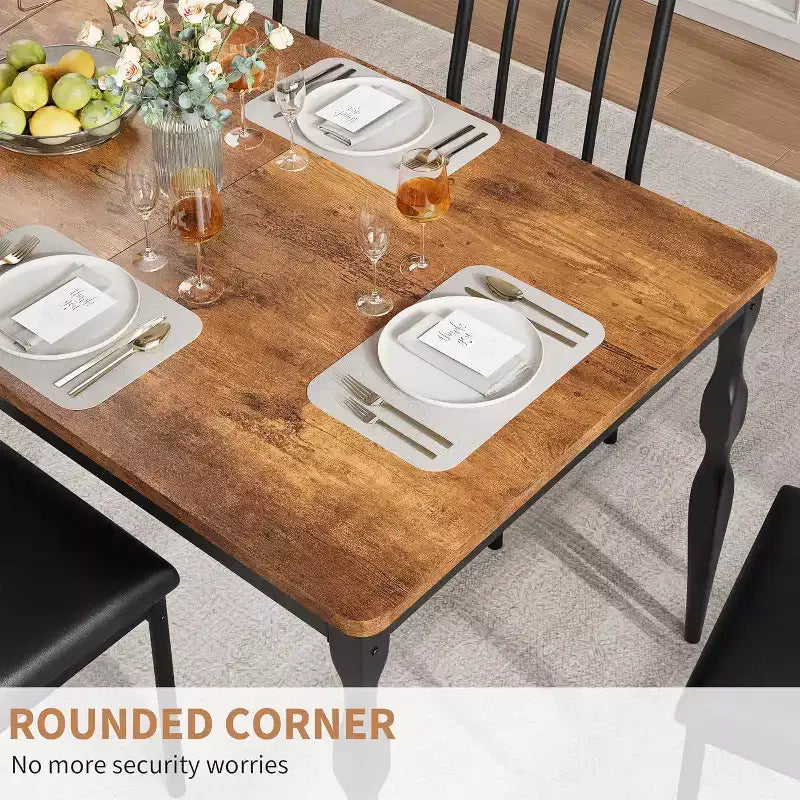 Tavolo da pranzo rettangolare rustico da 79" per 6-8 persone, tavolo da cucina con venature del legno e gambe robuste, facile da pulire