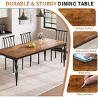 Tavolo da pranzo rettangolare rustico da 79" per 6-8 persone, tavolo da cucina con venature del legno e gambe robuste, facile da pulire