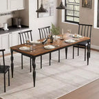 Tavolo da pranzo rettangolare rustico da 79" per 6-8 persone, tavolo da cucina con venature del legno e gambe robuste, facile da pulire