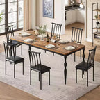 Tavolo da pranzo rettangolare rustico da 79" per 6-8 persone, tavolo da cucina con venature del legno e gambe robuste, facile da pulire