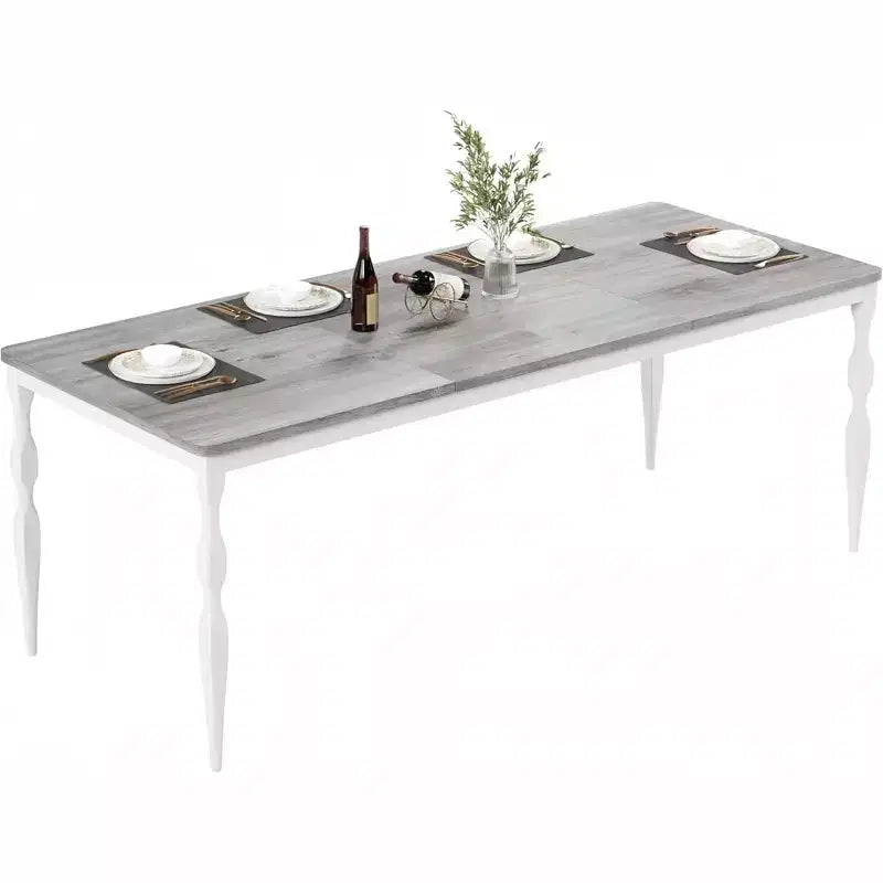 Tavolo da pranzo rettangolare rustico da 79" per 6-8 persone, tavolo da cucina con venature del legno e gambe robuste, facile da pulire