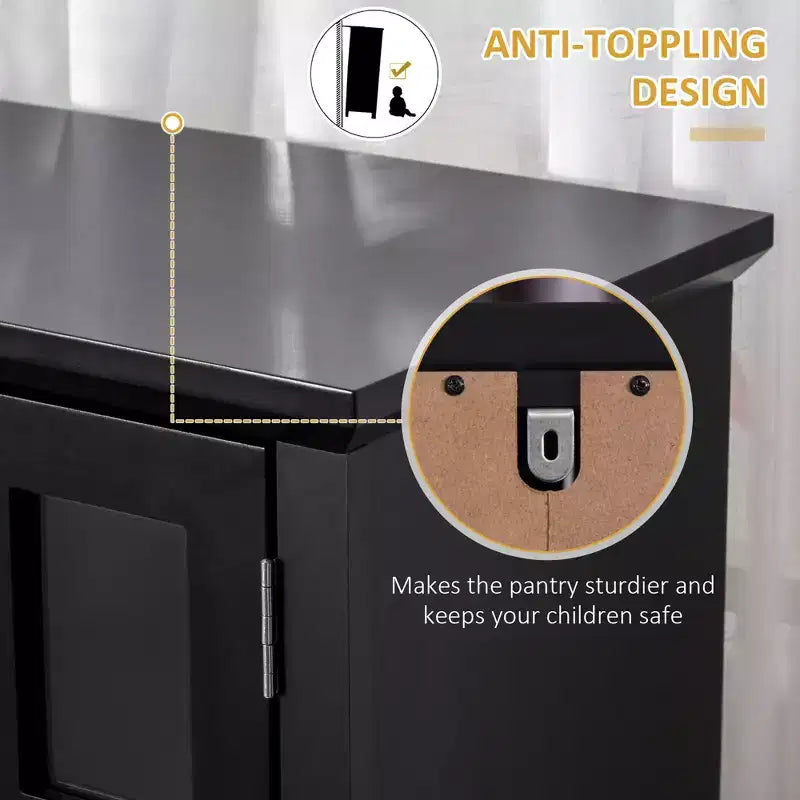 Elegante Credenza con Vetrina, Mobile Dispensa da Cucina con Anta in Vetro, Cassetto e Spazio per Microonde