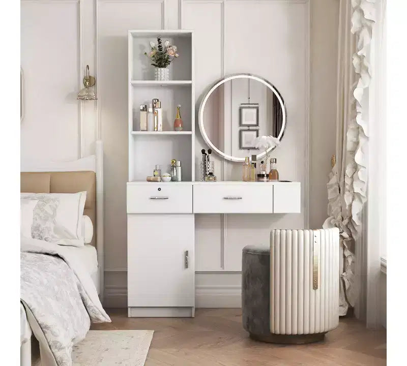 White modern simple hair desk, multi-layer storage, large storage space