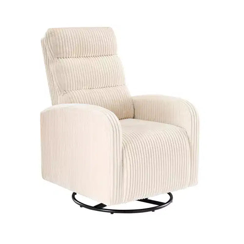 JIONJOY 360 Swivel Rocking Nursery Chair  Corduroy Fabric with Thickened Cushion, High Back Comfy Chair-Beige