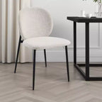 Royal Hampton Side Dining Chair Set of 2, White Boucle, Sleek Black Metal