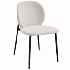 Sedie da pranzo laterali (set da 2), bouclé bianco, metallo nero lucido