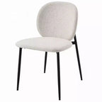 Sedie da pranzo laterali (set da 2), bouclé bianco, metallo nero lucido
