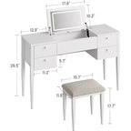 Toeletta Trucco da 119 cm con Specchio a Scomparsa, Set Moderno da Trucco con Sedia e 5 Cassetti per Camera da Letto, Spogliatoio, Guardaroba