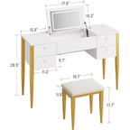 Toeletta Trucco da 119 cm con Specchio a Scomparsa, Set Moderno da Trucco con Sedia e 5 Cassetti per Camera da Letto, Spogliatoio, Guardaroba