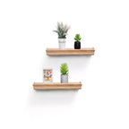 FurnitureR 2 Pack Floating Shelves, Natural Wood Tone MDF Wall Shelves for Home Decor & Storage, Perfect for Bedroom, Living Room, Bathroom, Kitchen
