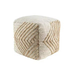 HomeRoots 18 Natural and Off White Cotton Jute And Wool Geometric Cube Pouf Ottoman