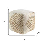 Pouf Ottomano Cubo Geometrico in Cotone, Iuta e Lana Naturale e Bianco Sporco 18