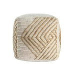 Pouf Ottomano Cubo Geometrico in Cotone, Iuta e Lana Naturale e Bianco Sporco 18