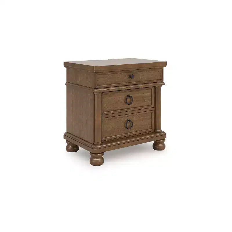 Comodino Greddinton Three Dovetail Design con cassetto e ricarica USB, marrone