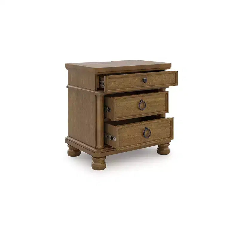 Comodino Greddinton Three Dovetail Design con cassetto e ricarica USB, marrone