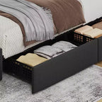 Struttura letto, letto a piattaforma imbottito in lino trapuntato con testiera regolabile e 4 cassetti portaoggetti, supporto a doghe in legno robusto