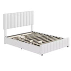 Struttura letto, letto a piattaforma imbottito in lino trapuntato con testiera regolabile e 4 cassetti portaoggetti, supporto a doghe in legno robusto