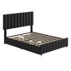 Struttura letto, letto a piattaforma imbottito in lino trapuntato con testiera regolabile e 4 cassetti portaoggetti, supporto a doghe in legno robusto