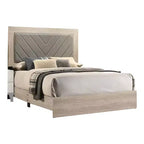 Royal Hampton Upholstered California King Bed, Tufted Gray Headboard, Cream White
