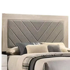 Letto matrimoniale king size imbottito, testiera trapuntata grigia, bianco crema