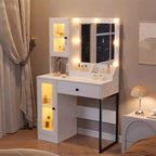 Toeletta con Specchio, Luci a 3 Modalità di Illuminazione, Prese e Porte USB Integrate, Ampi Cassetti e Mobiletto, Tavolo da Trucco per Camera da Letto