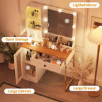 Toeletta con Specchio, Luci a 3 Modalità di Illuminazione, Prese e Porte USB Integrate, Ampi Cassetti e Mobiletto, Tavolo da Trucco per Camera da Letto